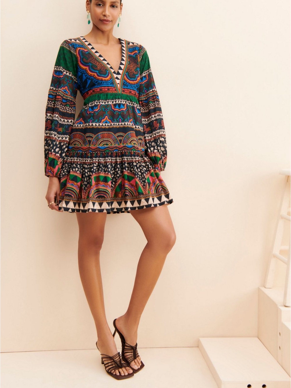 FARM Rio V-Neck Printed Tunic Dress